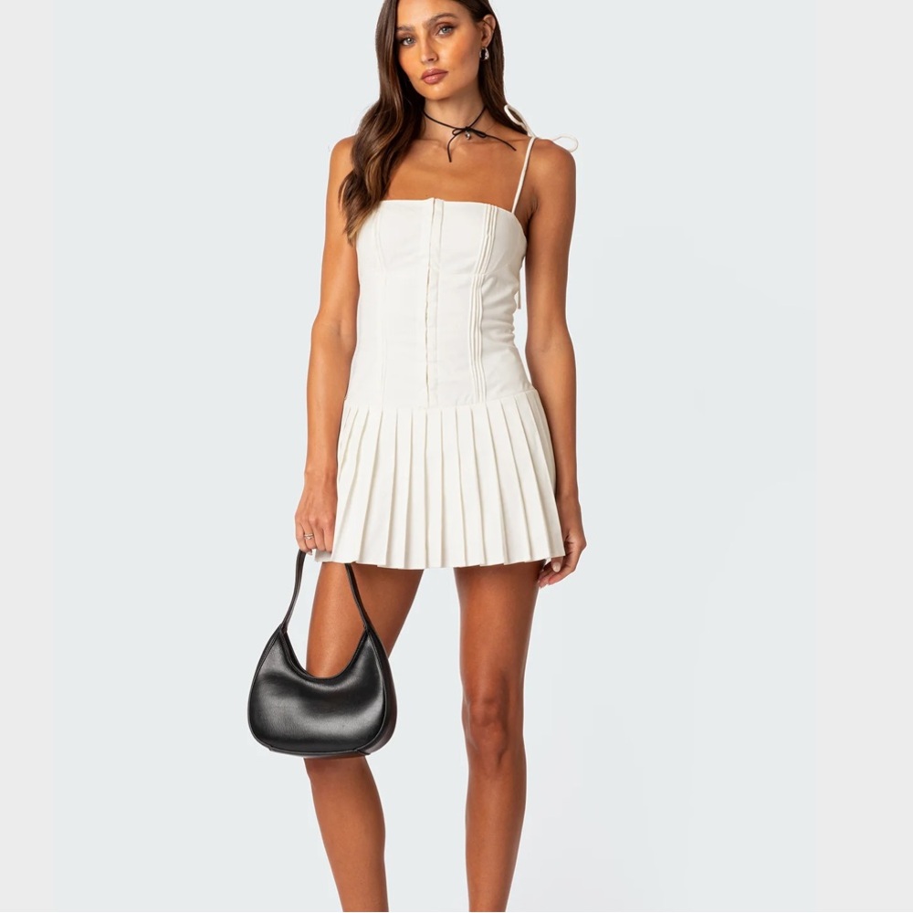 Edikted White Pleated Mini Dress